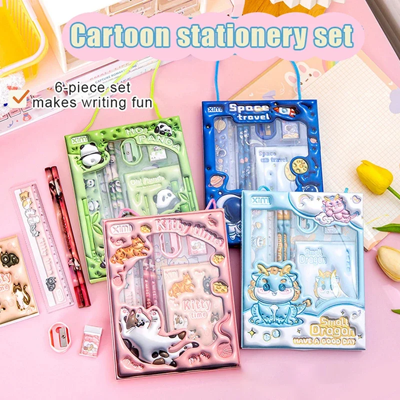 6 In 1 Stationery Set Primary School Children Learning Gift Box Pencils Kindergarten Birthday Gift Prizes Study Stationery Set