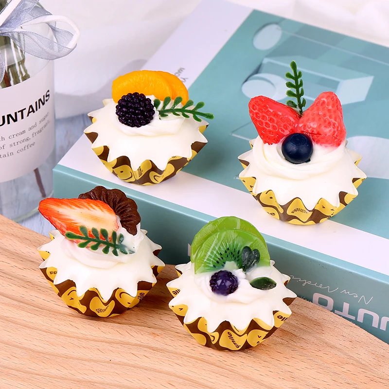 Simulated Vanilla Ice Cream Sundae Fruit Dessert Model Dessert Shop Decoration Refrigerator Decoration Photography Props 4pc/set