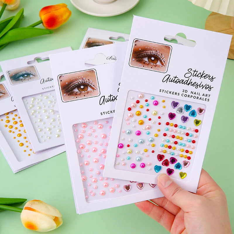 Children DIY Acrylic Diamond Eyes Face Sticker 3D Rhinestone Face Jewels Pearl Body Brow Crystal Facial Makeup Temporary Sticker