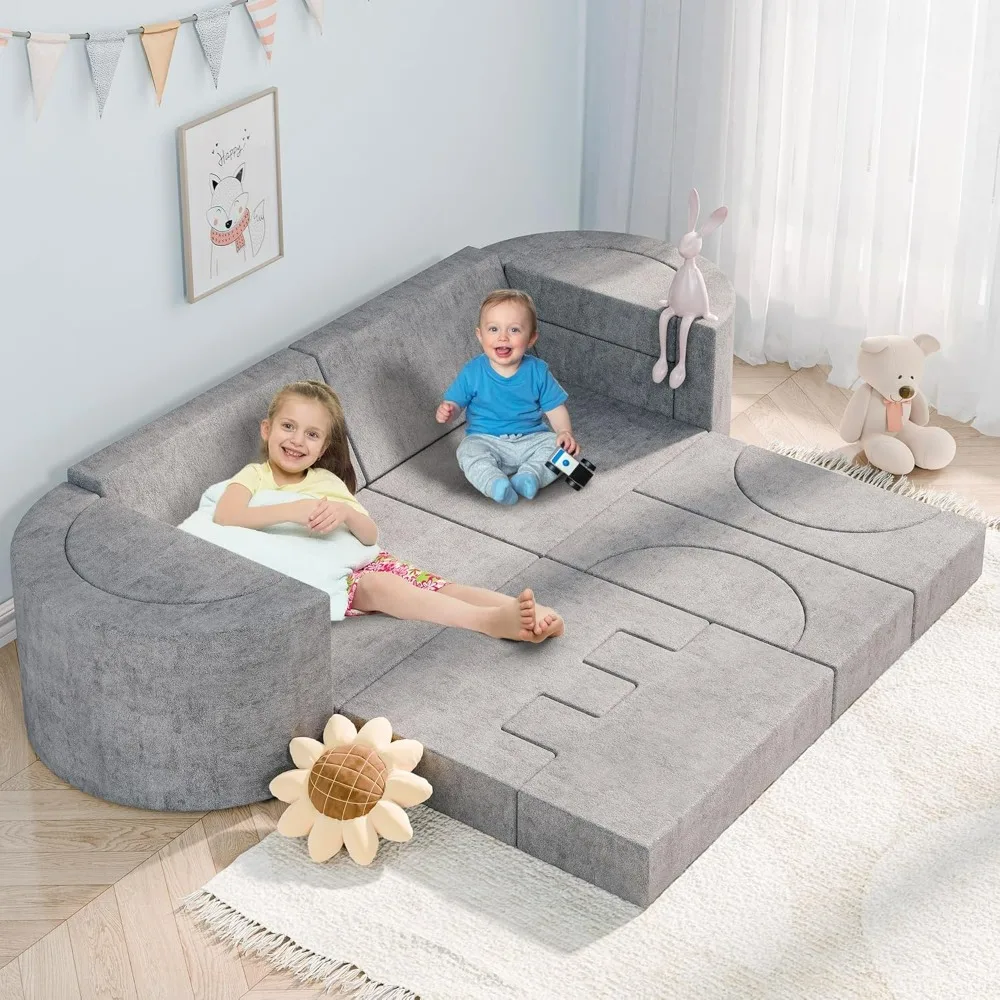 Kids Couch, Sectional Sofa for Fun Time or Comfy Lounging, Creativing Playroom Urniture, Convertible Foam and Floor Cushion