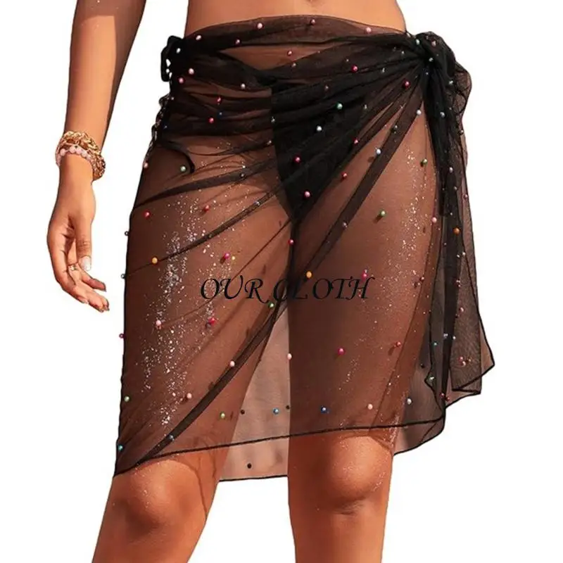 Women Short Sarongs Colorful Beads Beach Cover Up Beach Wrap Sarongs Skirt Y1AC