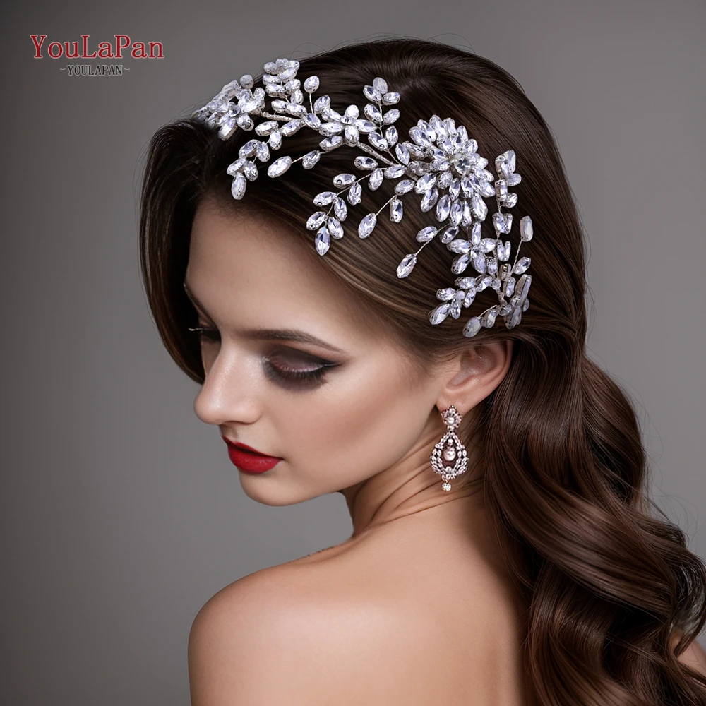 

YouLaPan Wedding Headband Rhineston Flower Bridal Crown Wedding Hair Accessories Pageant Crown Women Headdress for Party HP442