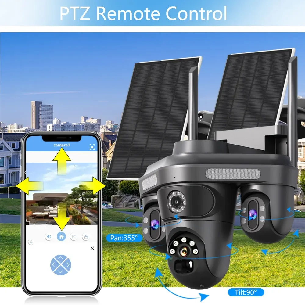 

Dual Solar Panels Built-In 13000 Battery V380 Pro Three Screens Outdoor 4G Solar Camera Surveillance Camera PIR Detect Security