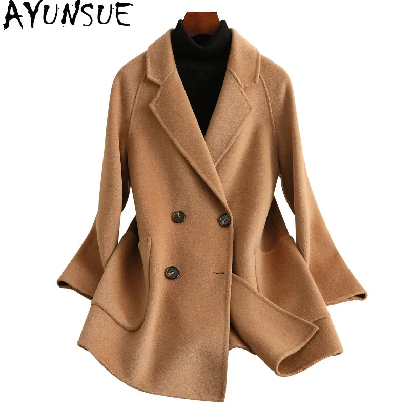 AYUNSUE 100% Real Wool Coat for Women 2024 Fashion Short Coats Ladies Autumn Winter Clothes New in Outerwears Пальто Женское