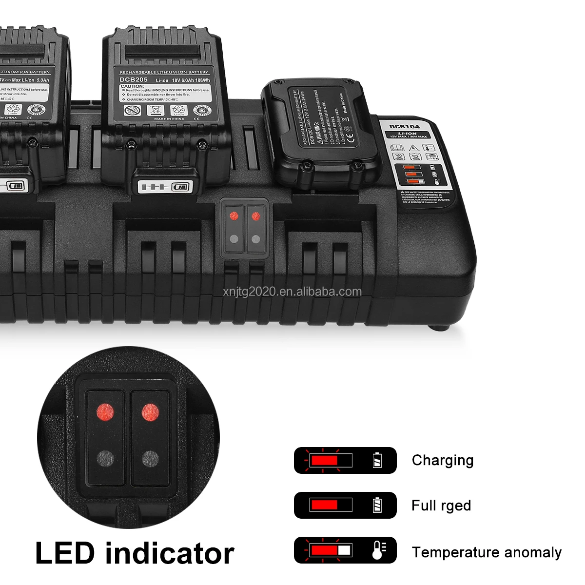 

Hot SalesReplacement for De-walt Battery Charger 12V-20V Max Battery Charger DCB104 With 4 Port
