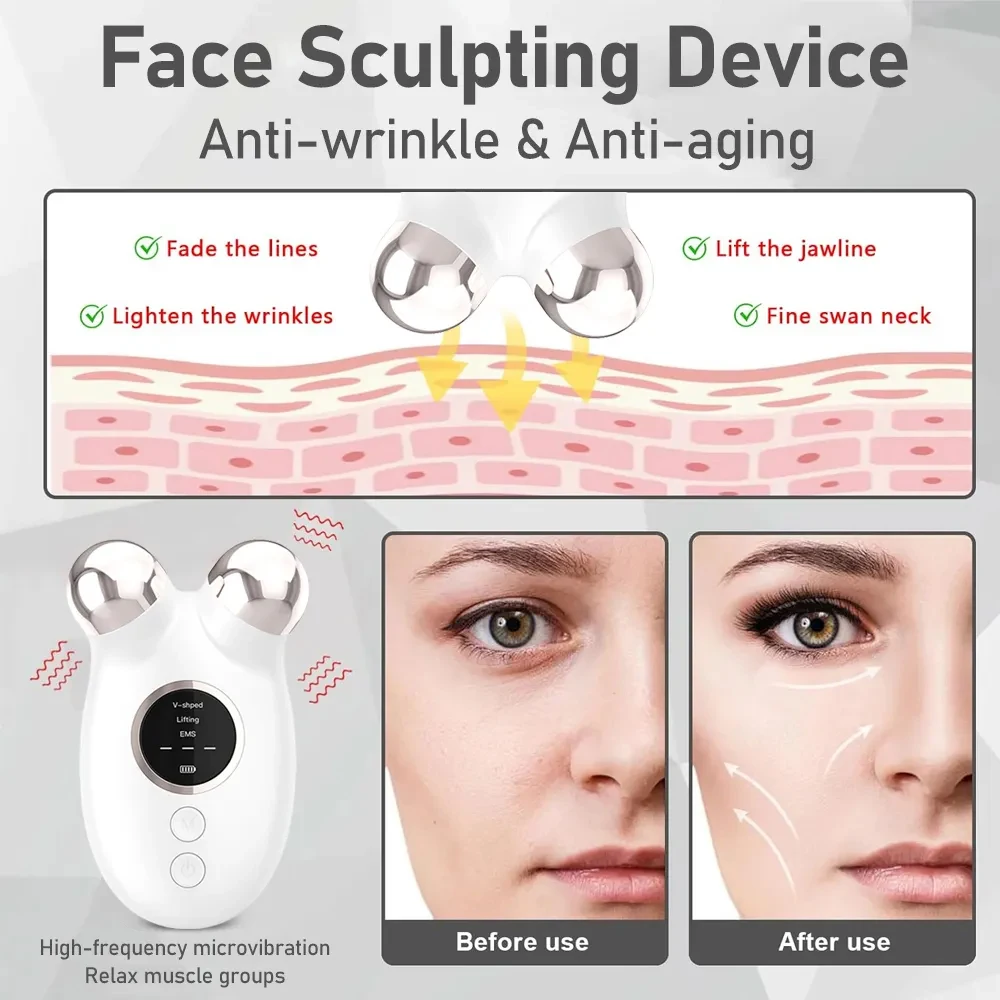 Microcurrent Facial Device Face Roller Anti Wrinkle Facial Massagers V Shape Lift Chin-up Face Lifting Machine Skin Care Tools