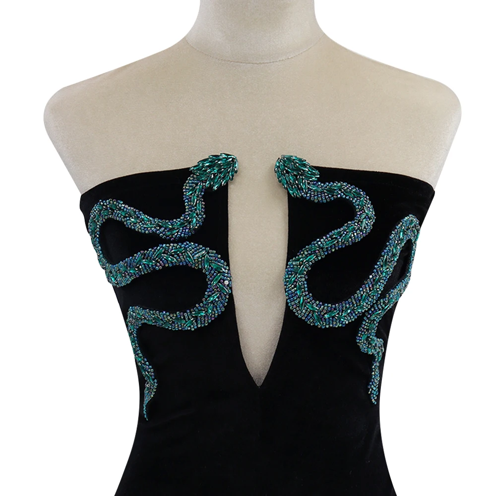 Snake Hand-beaded Fabric Patches Sequin and Bead Embellishments  DIY Repair Patches of Costume Bags 1 Piece