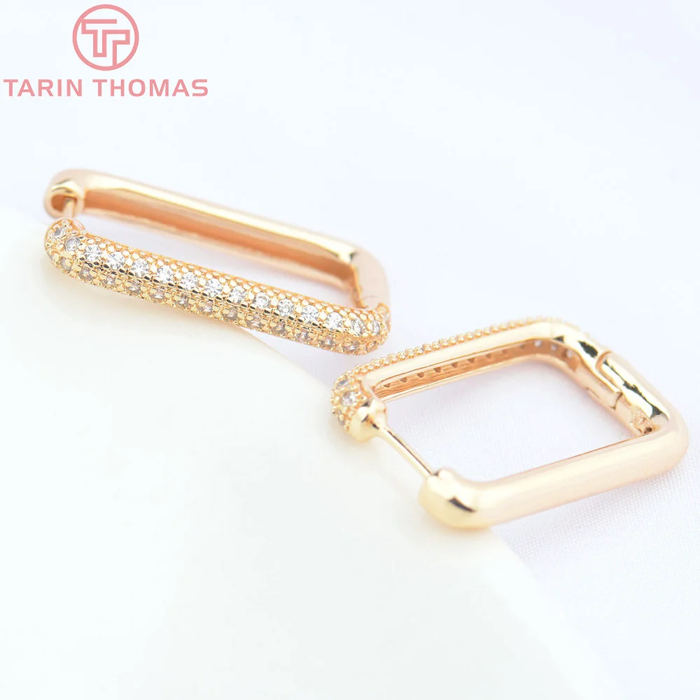 

(4704) 2PCS 16.5x26MM 24K Gold Color Brass with Zircon Rectangular Earrings Hoop High Quality DIY Jewelry Making Findings