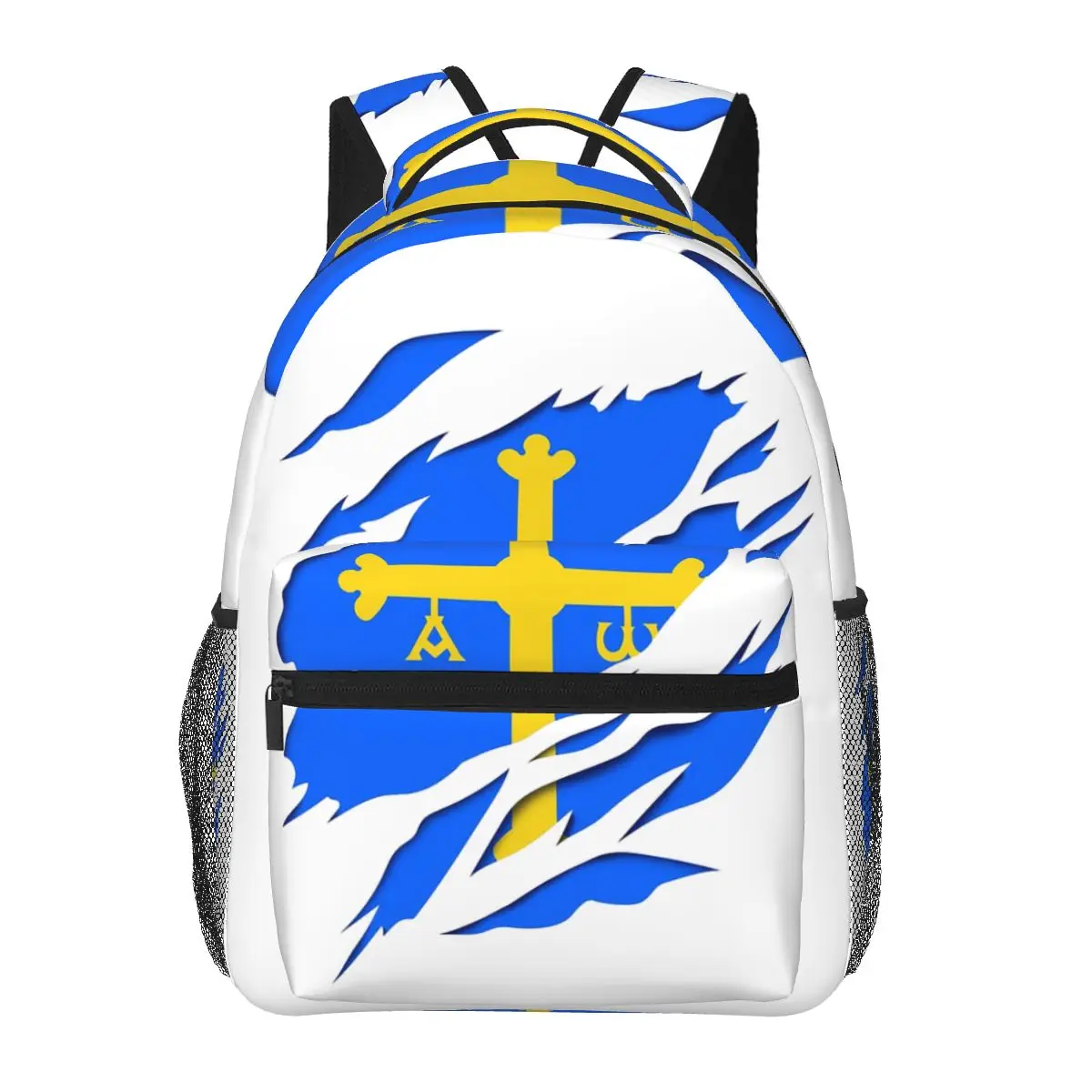 

Asturias Flag And Coat Of Arms Design Backpack Hot Sale Daypack Boys Girls BookBag School Bag Shoulder Bags for Men Women