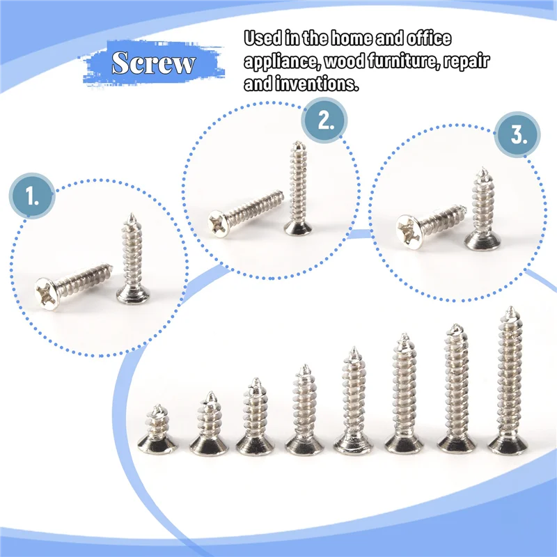 GOOD-200 個 M3 ステンレス鋼皿ネジキット高強度タッピンネジ詰め合わせセット木製家具用