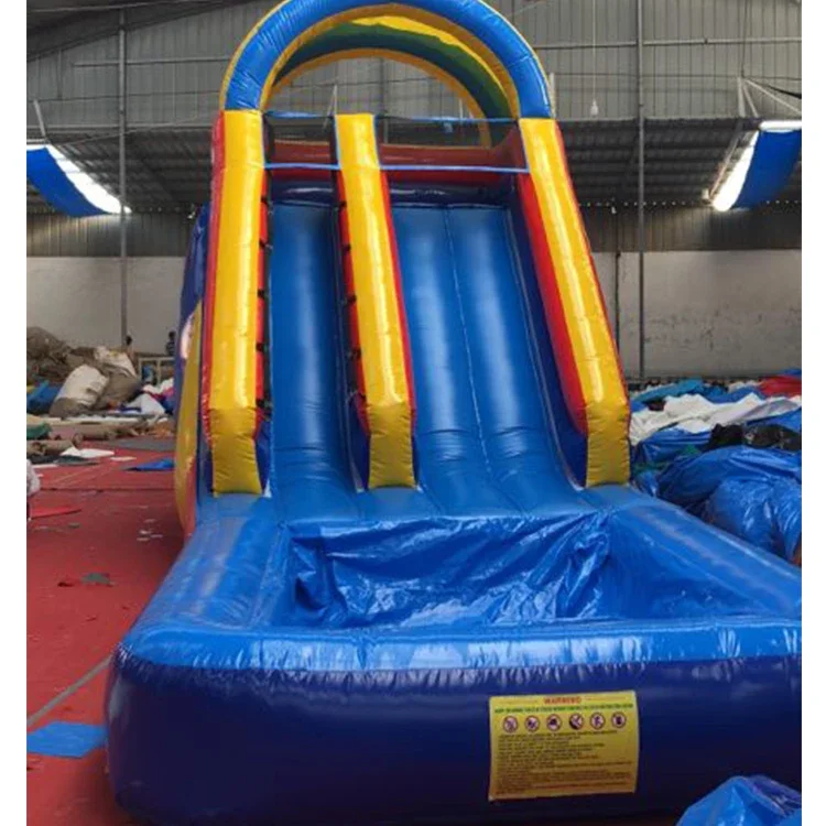 Super Popular comfortable big water pool double dip curve wild splash inflatable waterslide/ wet dry slide for sale