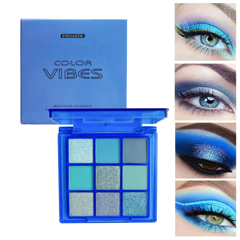 9‑Color Cool Blue Eyeshadow Palette, Matte Shimmer Teal Glitter Eye Makeup Palette, High Pigment for Party Stage Cosplay