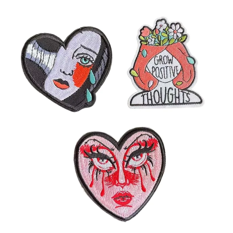 Grow Postive Thoughts Girl Badges,Tearful Woman Clothes Stickers Embroidery Fabric Applique Iron On Patches For Clothing,Shirt,