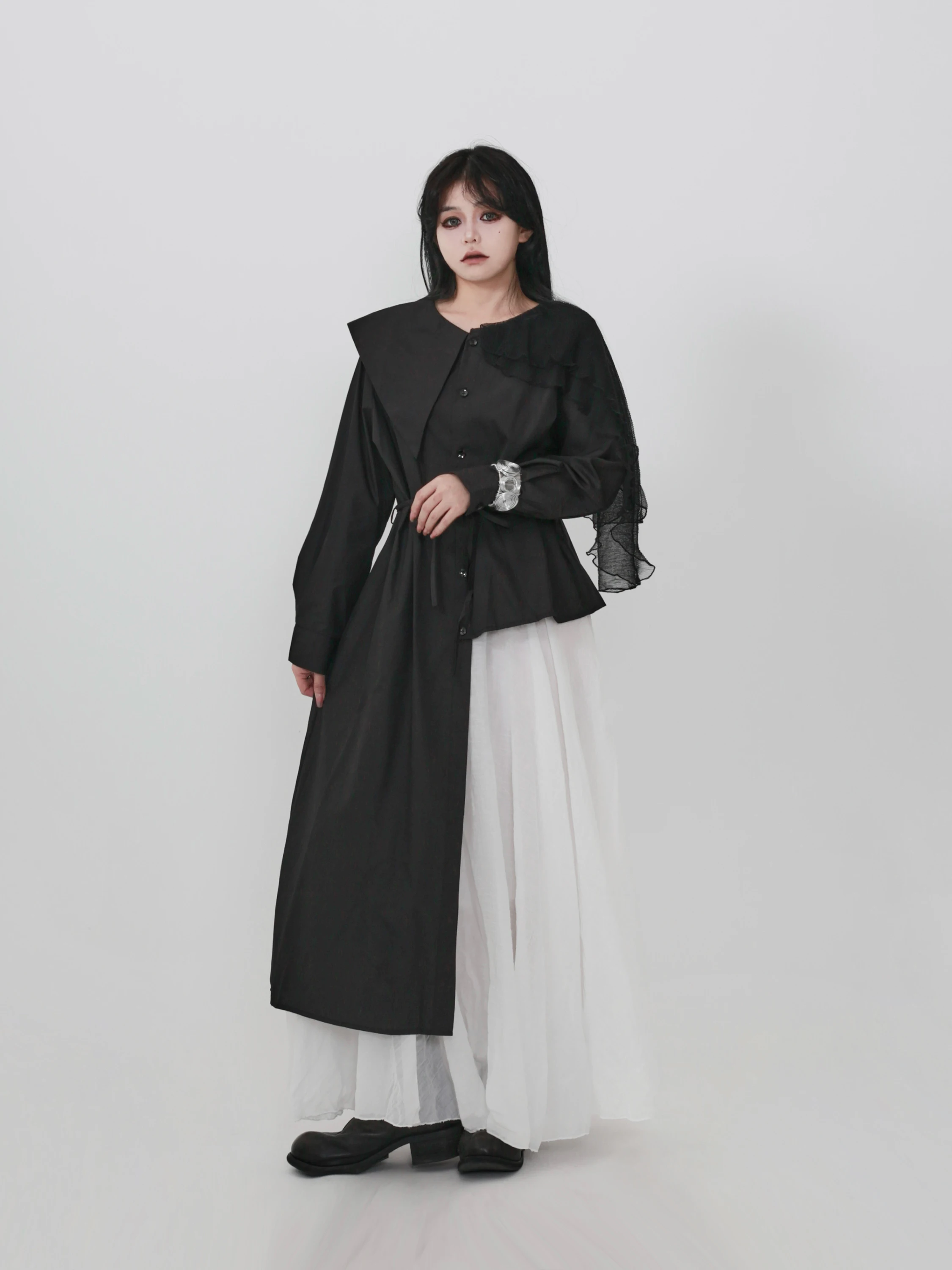 

Dark Style Loose Long Sleeve Mesh Shirt New Autumn Arrival Girl's Breathable Cotton Polyester Blend Citywalk Cardigan