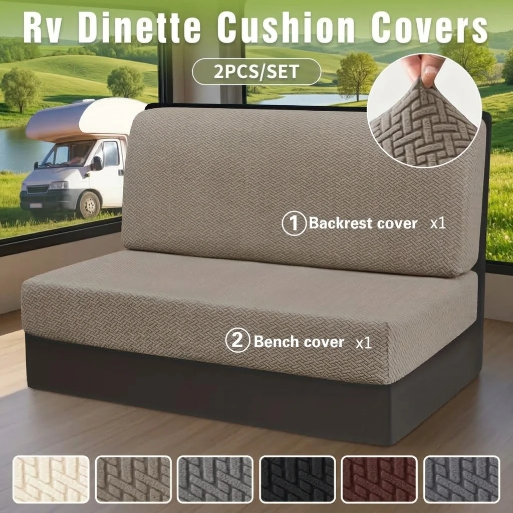 2 Pcs/set Jacquard Polar Fleece RV Dinette Cushions Covers Stretch Couch Cover Booth Seat Covers Camper Car Bench Backrest Cover