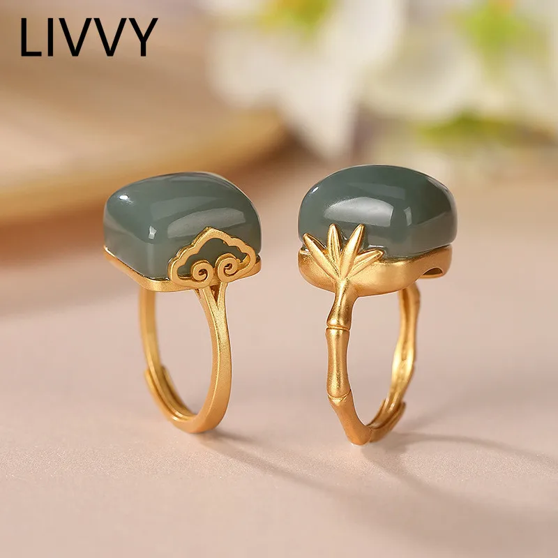 טבעי אבן כחול דיו רטרו אישיות טמפרמנט Ruyi במבוק מתכוונן טבעת עבור נשים גברים פשוט אור יוקרה מסיבת Jewelr