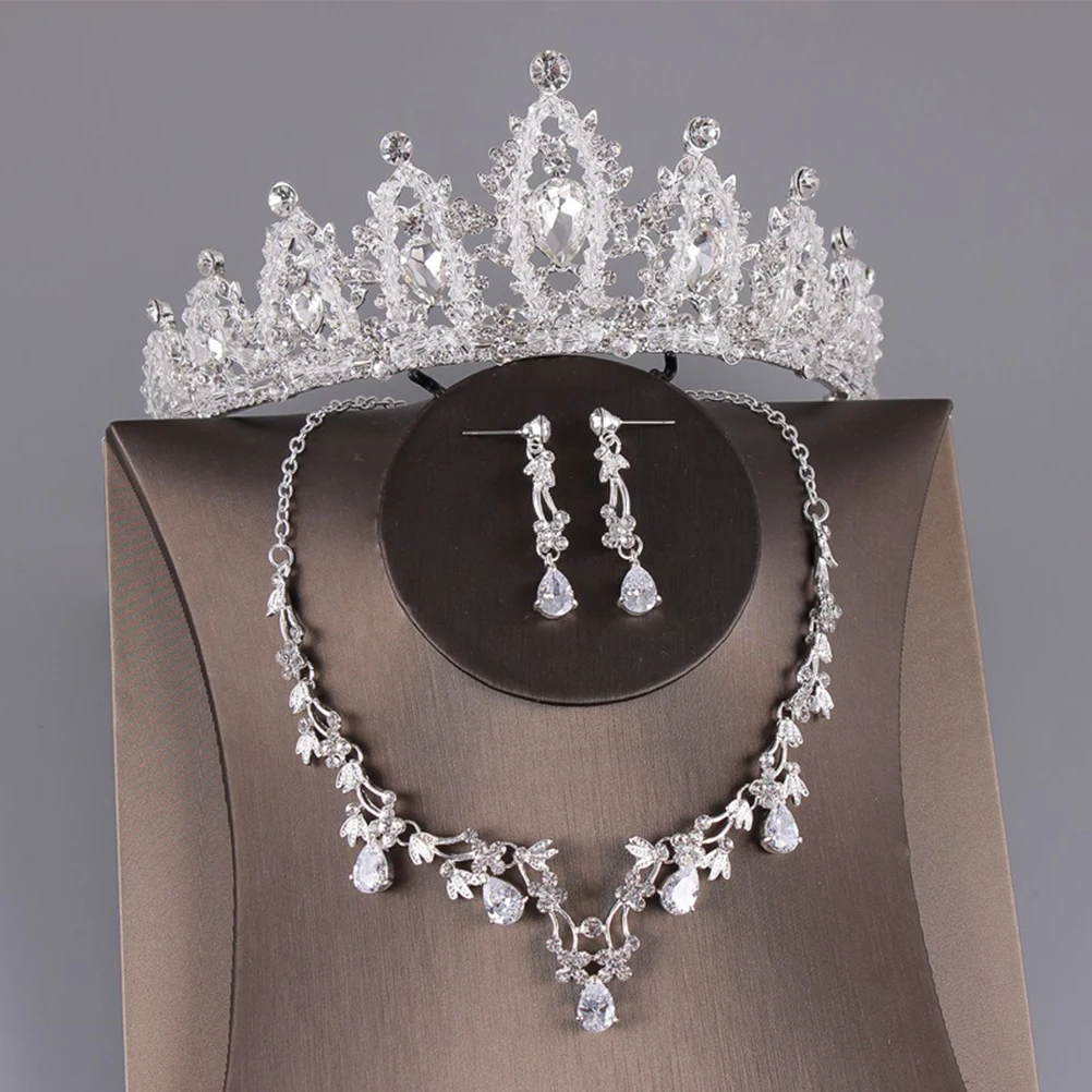 

Crown Zircon Necklace Wedding Jewelry The Bride Headdress Baroque Rhinestone Earrings