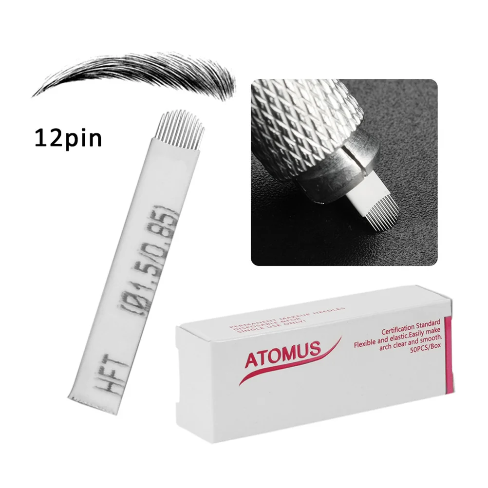 100 Uds cuchillas en forma de U 12 agujas para cejas hojas de maquillaje pluma Microblading (blanca) cuchillas de microblading cuchillas para cejas