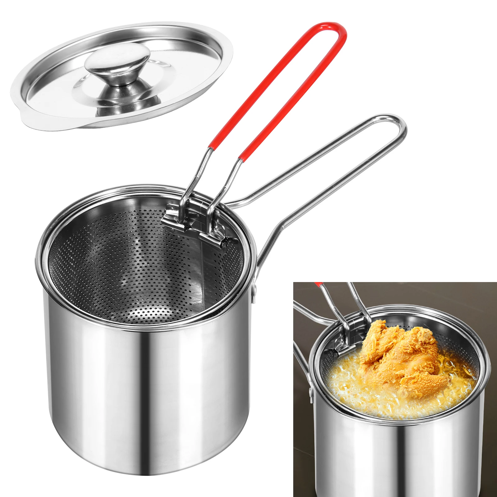 Freidora de Acero Inoxidable con Cesta Coladora Multiusos para el Hogar, Olla para Freír Pollo Tempura, Olla para Freír en Aceite, Olla de Cocina