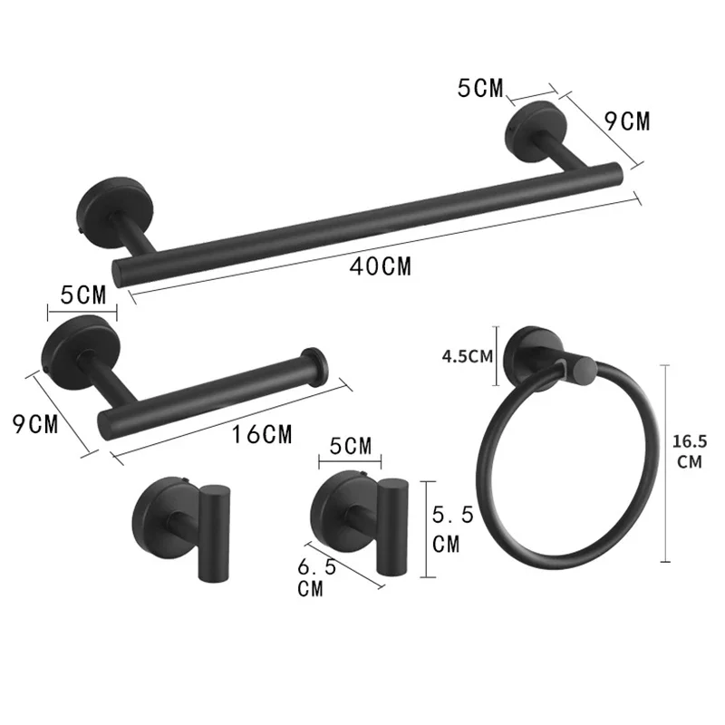 Black Bathroom Hardware Set Accessories Bathroom kit Wall Mount Stainless Steel Towel Bar Towel Ring Toilet Paper Holder Hook