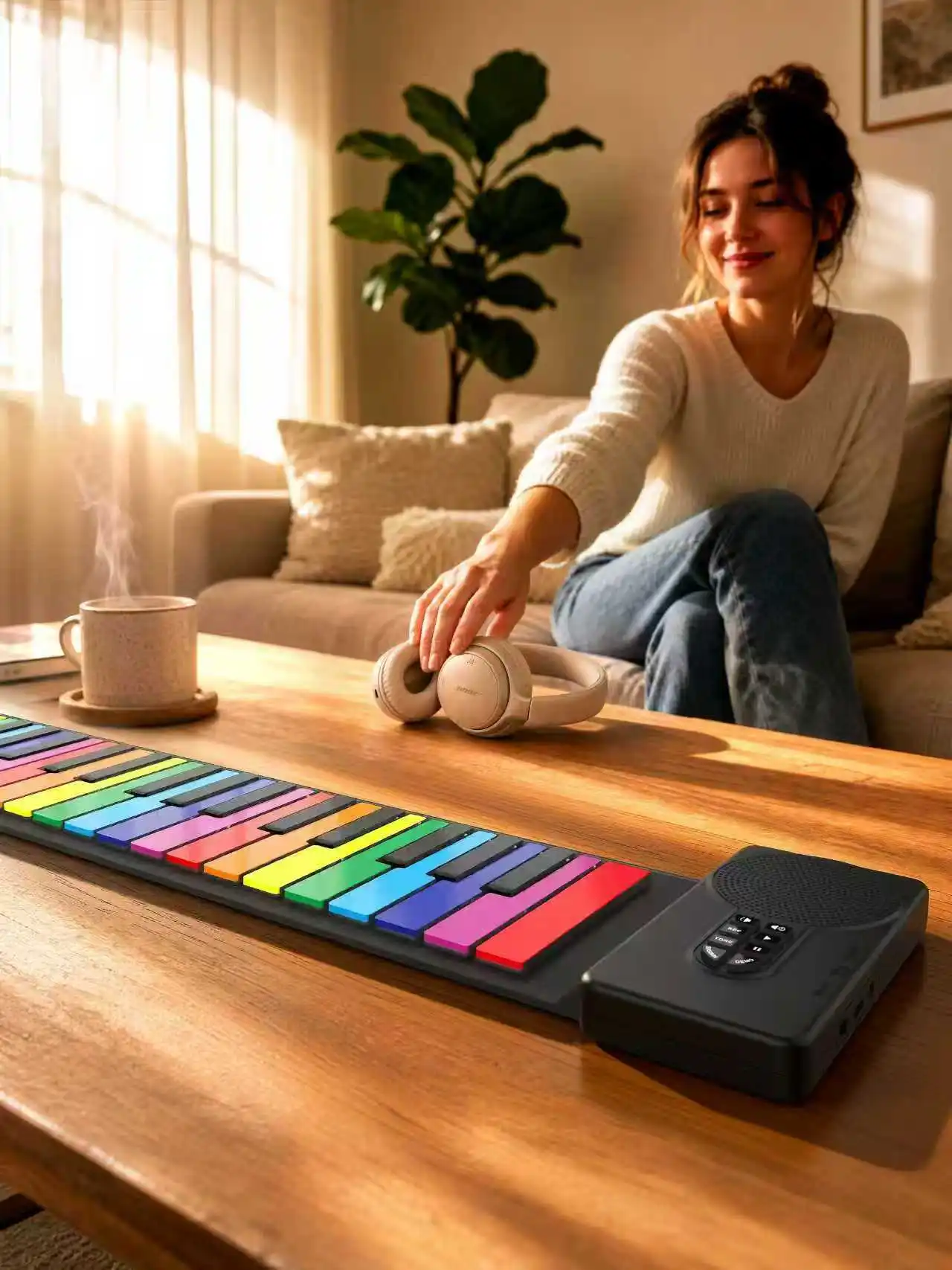 49-Key Foldable Silicone Electronic Keyboard with Built-inSpeakers, Rechargeable Battery - Ideal for Beginners, GreatBirthday Gift