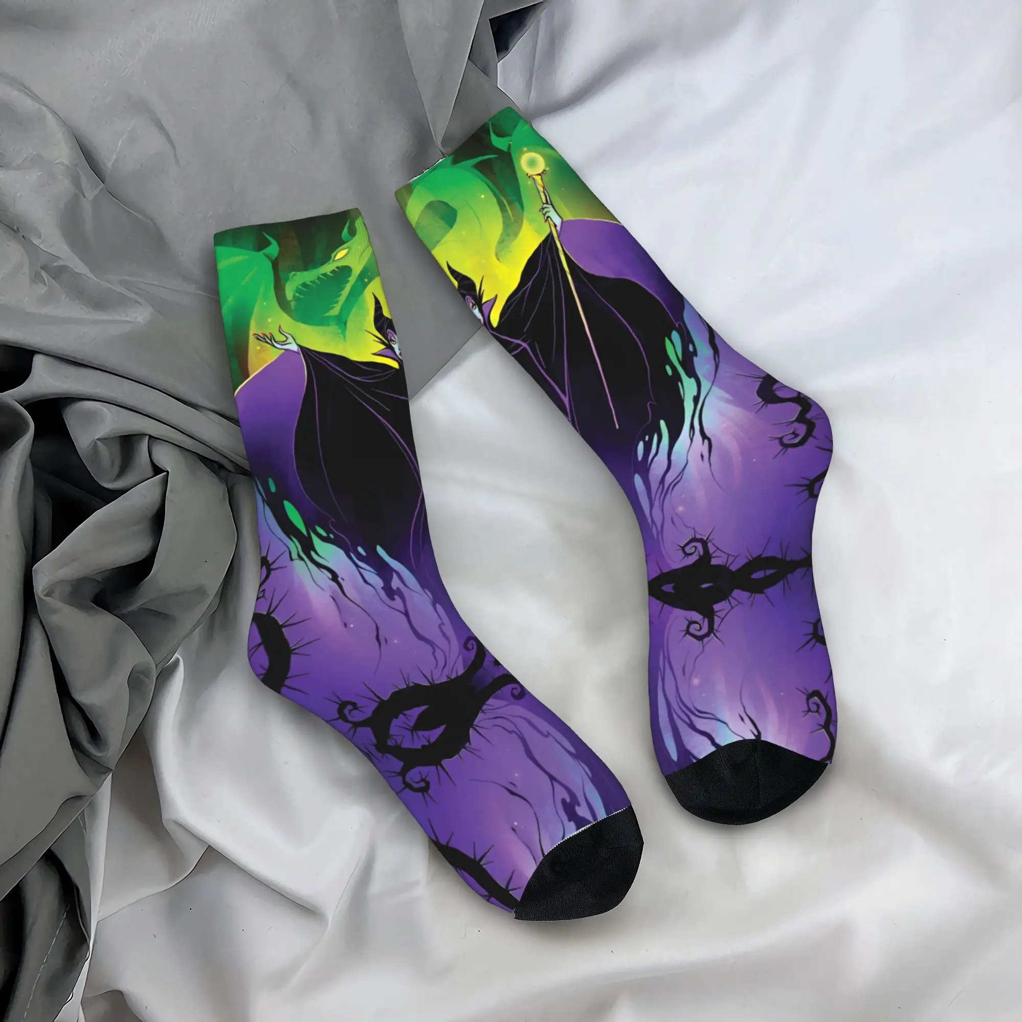 Villains Maleficent Sleeping Beauty Sock New Male Men Socks Harajuku Polyester Evil Queen Princess Skateboard Women Stockings