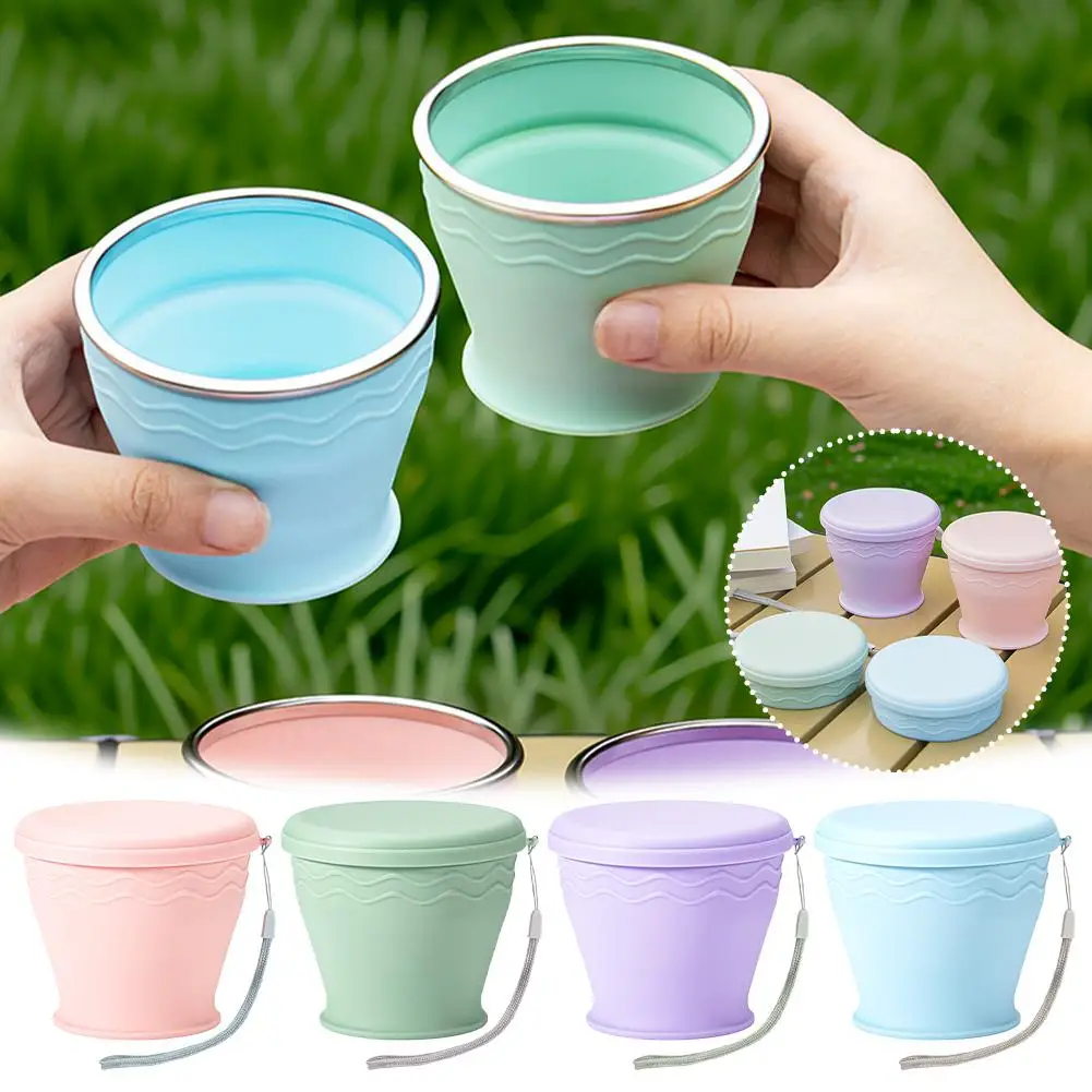 Neuer 200ml Faltbarer Silikonbecher mit Deckel Silikon Tragbarer Trinkbecher Zusammenklappbarer Ausziehbarer Becher für Outdoor und Reisen