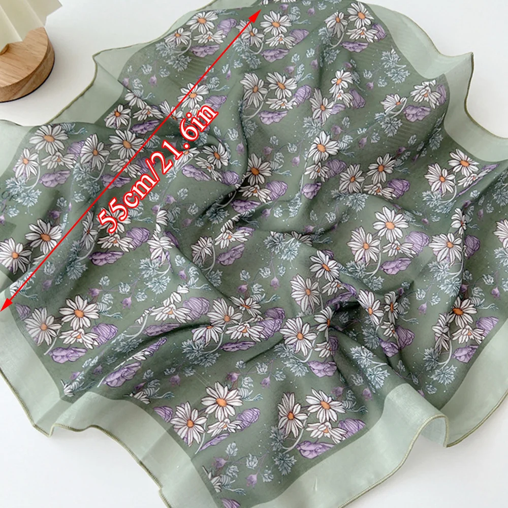 55x55cm Linen Cotton Square Scarf Thin Women Small Shawls Flower Floral Head Neck Scarves Headband Neckerchief Headband 1PCS