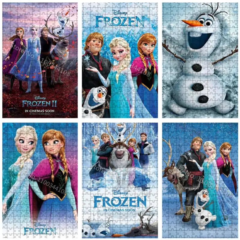 300/500/1000 Pcs Frozen Jigsaw Puzzle Disney Princess Cartoon Wooden Puzzles Creative Adult Decompression Gift Educational Toys