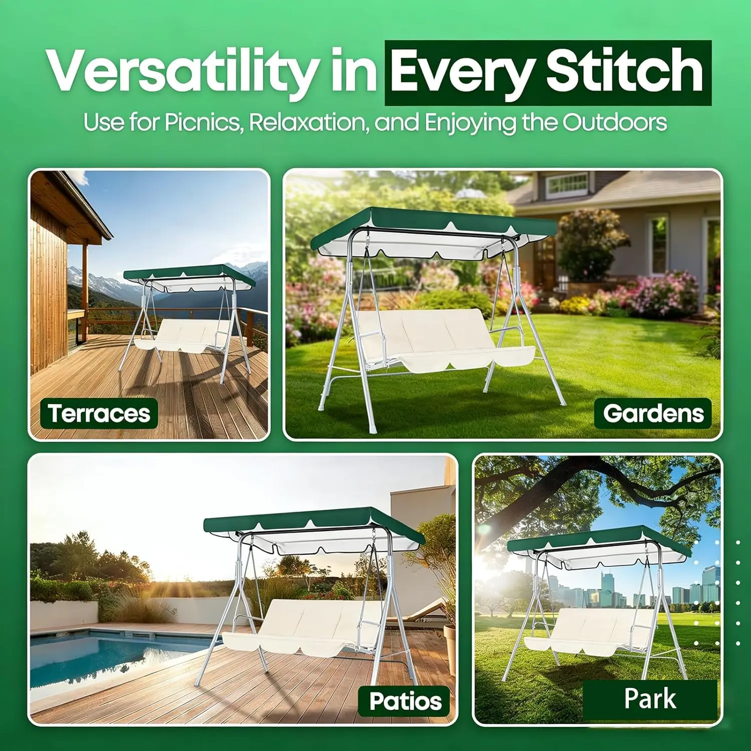 Leleya Swing Canopy Cover Oxford Fabric Waterproof UV Protection Sunshade Canopy for Patio Swing Chair Outdoor Use - view 6