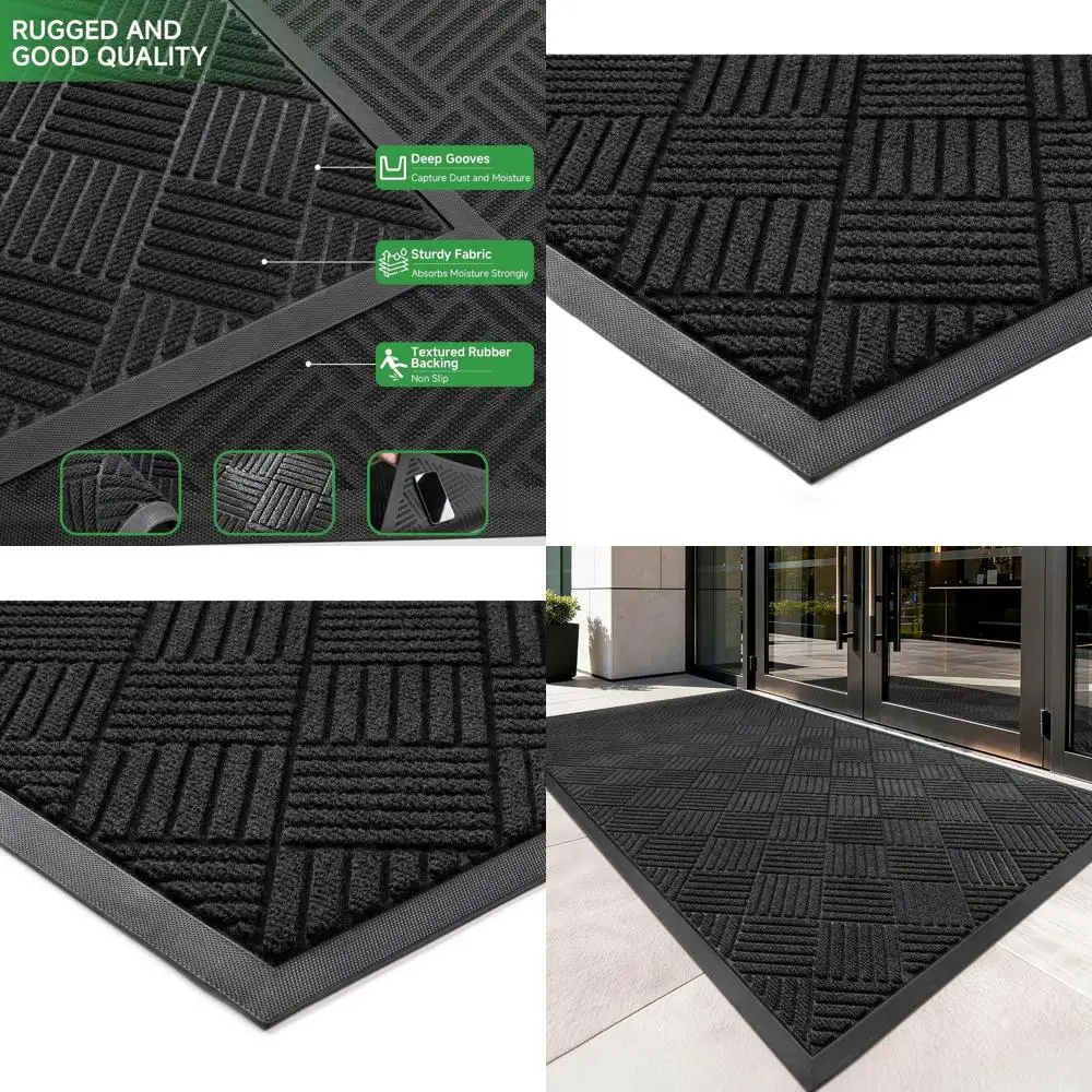 

Rugged Indoor/Outdoor Door Mat, 48 x 36, Low Profile, Stain-Resistant, Ideal for High Traffic Areas, Diamond Black