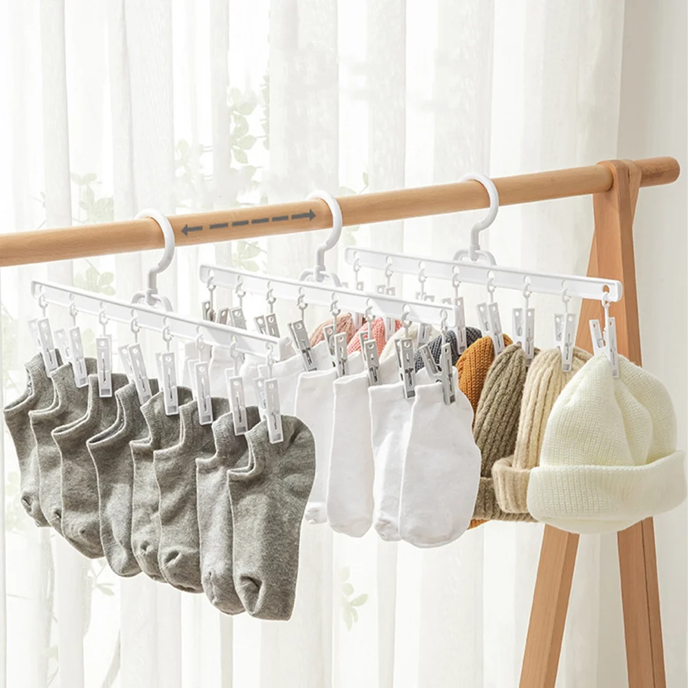 

4Pcs Laundry Drying Rack Rotating Clips Hanger Socks Underwear Towels Balcony Drying Rack Space Saver Sock Dryer