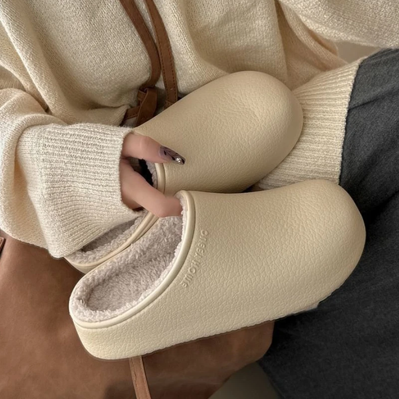 

Women's Waterproof Winter Slippers Non Slip Warm Plush House Shoes Indoor Outdoor Soft EVA Comfortable Cotton Slides For Unisex