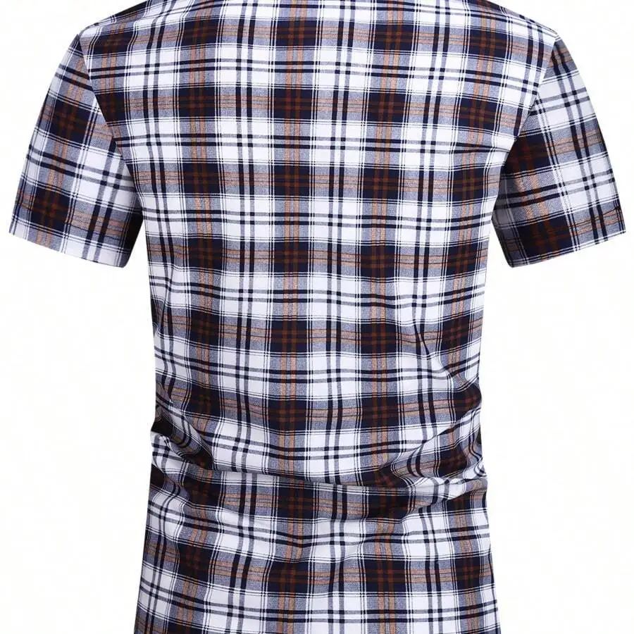 

2pcs Plus Size Mens Casual Short Sleeve Plaid Shirt