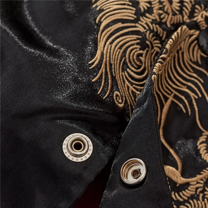 أسود الخامس الرقبة النمط الياباني المدرب سترة الشارع الشهير خمر الرجال البيسبول سترة 2025 التنين التطريز ملابس خارجية معاطف #3