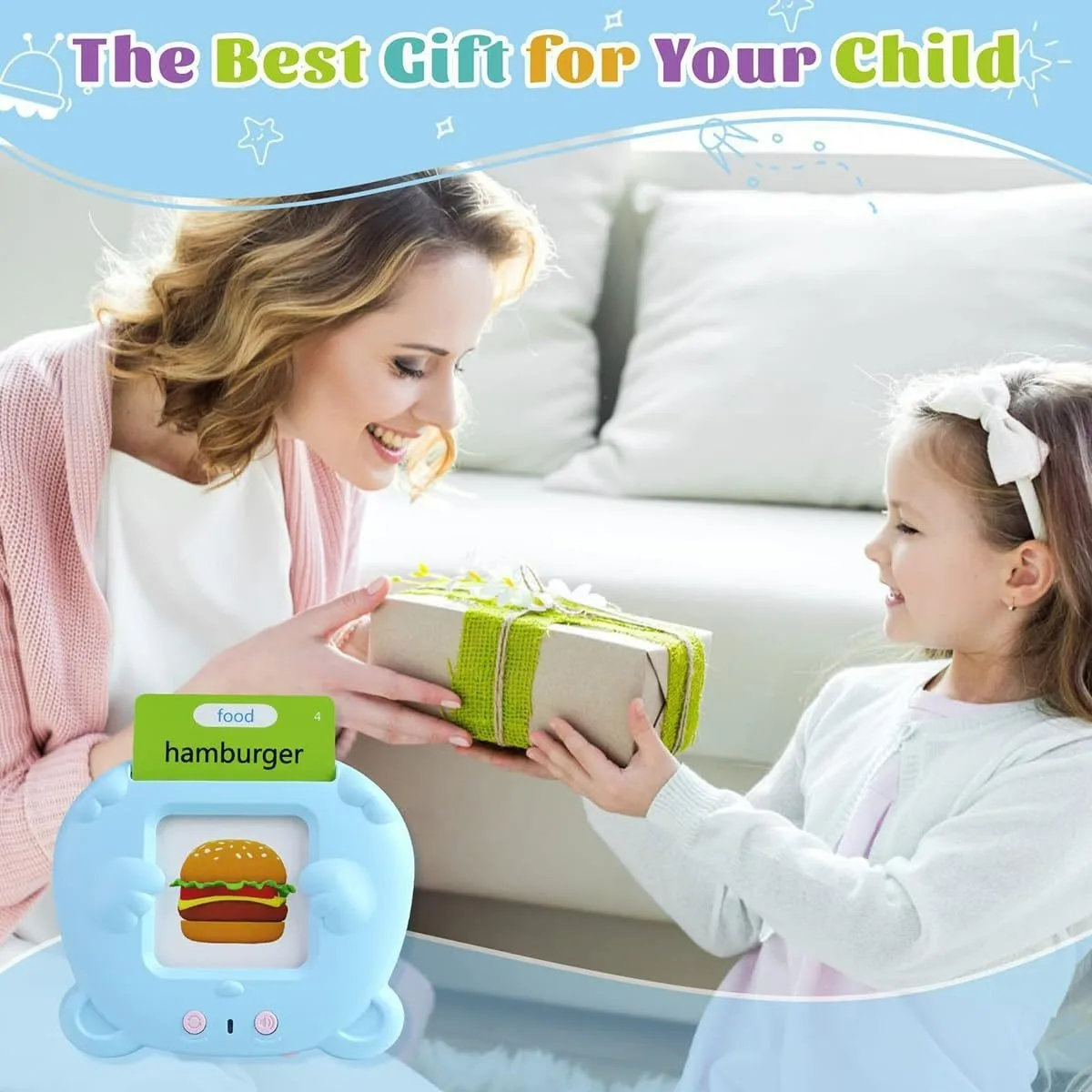 Talking Flash Card Learning Machine for Kids - Electronic Audio Language Tutor for English Spanish French Ideal for Kindergarten