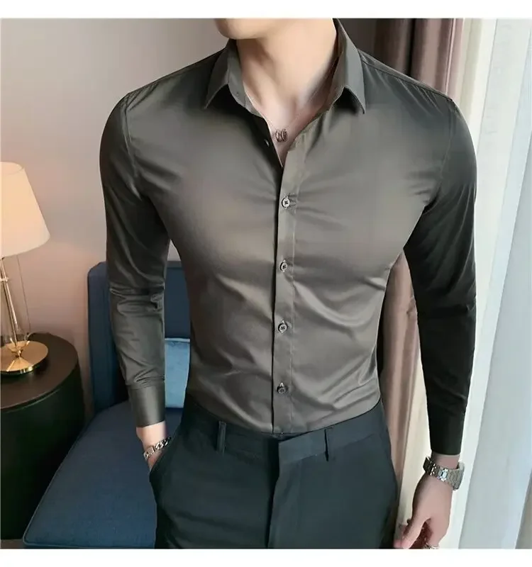 

Spring Summer New Solid Mens Short-sleeved Shirt Casual Business Shirt Mens Slim Solid Color Formal Shirt Y2k Men Clothing