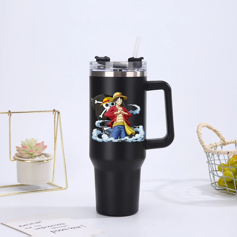 One Piece Stainless Steel Water Cup Large Capacity Portable Handle Water Bottle Cartoon Anime Kettle Fashion Water Cup Kids Gift