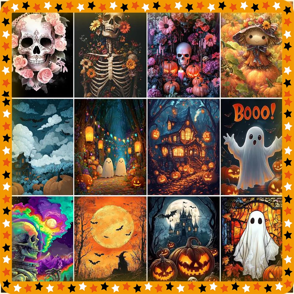 

SDOYUNO Diamond Painting Complete Kit Accessories Halloween Abstract 5D Diamond Pictures Cross Stitch Kit Embroidery Crystal Set