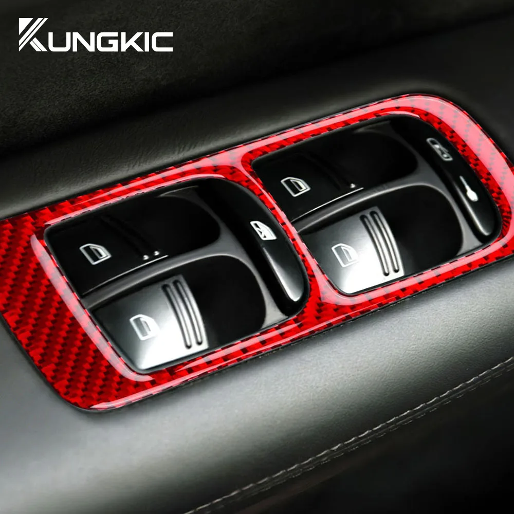 Real Soft Carbon Fiber Sticker For Porsche Cayenne 2003 2004 2005 2006 2007 2008 2009 2010 Window Lifting Button Frame Panel image 3