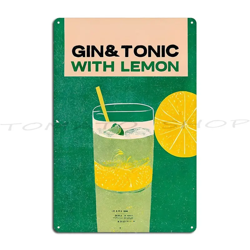 Gin Tonic Retro Cocktail Gand With Lemon Bar Prints Vintage Metal Sign Plaques Cave Mural Customize Design Tin Sign Poster