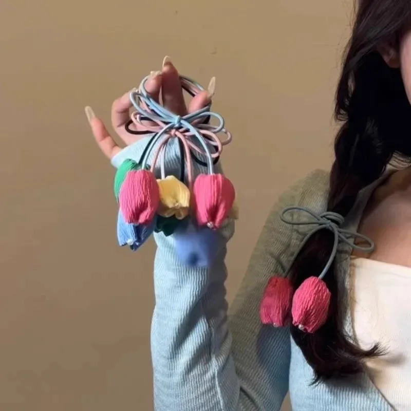 

Модная повязка для волос-тюльпана для милых девочек, веревка для волос, простая изящная резинка для интернет-знаменитостей, галстук, головной убор с хвостиком