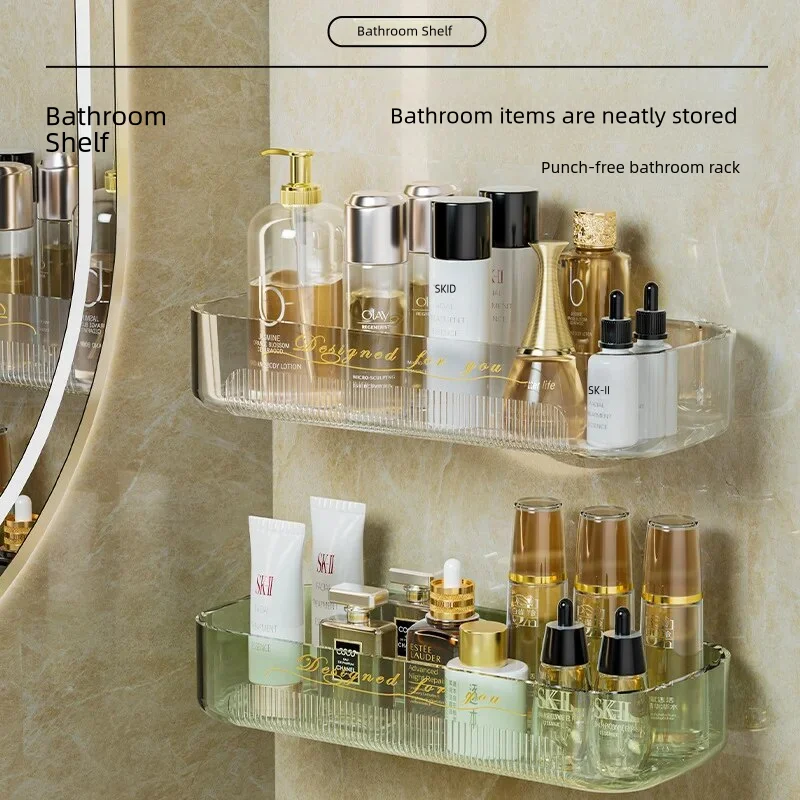 Bathroom no-punch shelf cosmetic wall storage rack dormitory bathroom wall-mounted moisture-proof draining shelves