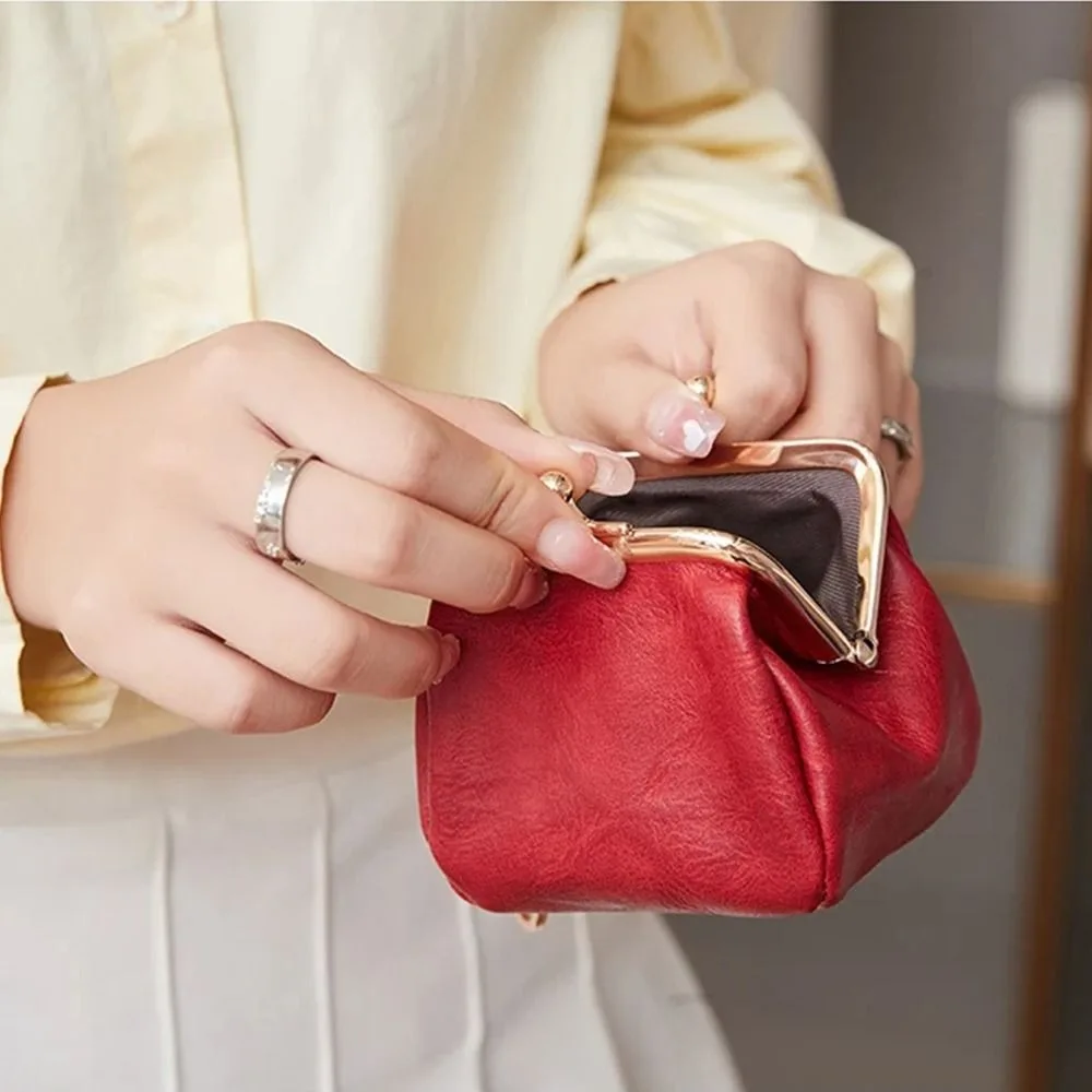 Creative Solid Color Hasp Coin Purse PU Leather Card Case Kiss Lock Wallet with Key Ring Small Wallet Mini Coin Bag Key