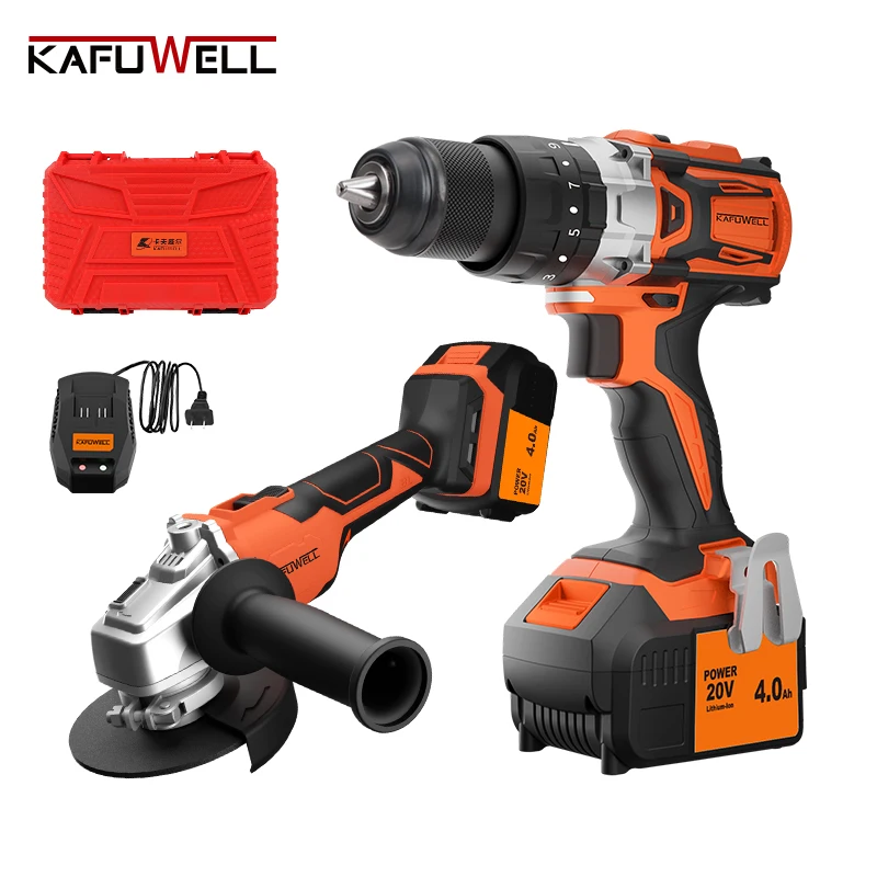 KAFUWELL PA4551H Factory Sales Two Piece Set Angle Grinder And Electric Drill Professional Lithium Electric Drill Set