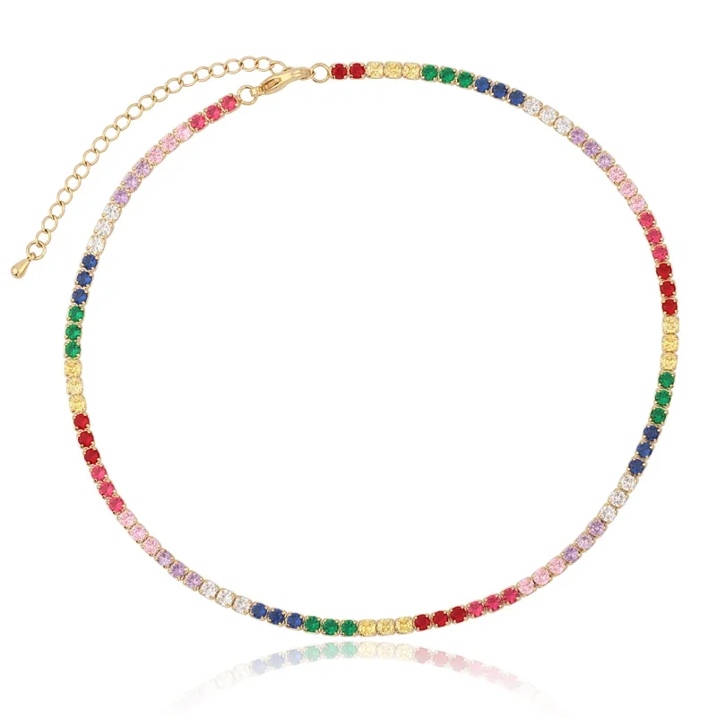 AAA+ Sexy Short Sparking Rainbow Tennis Chain Chocker Necklace With CZ Fashion Personality Women Collar Jewellery bijoux femme