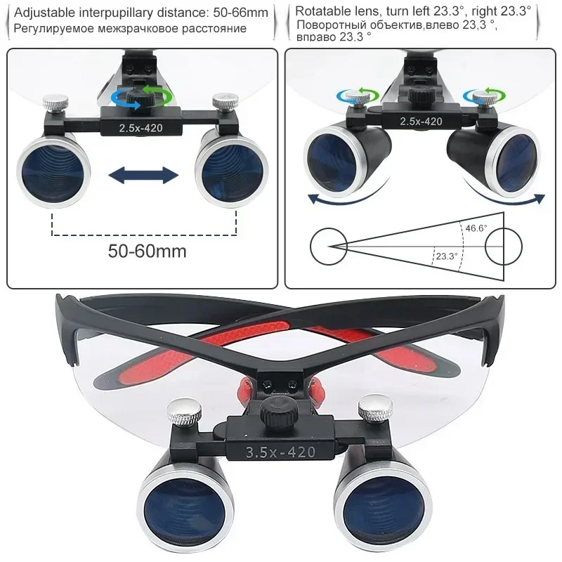 Dentistry Binocular Magnifier 2.5x 3.5x Ultra-lightweight Optical Loupes 320-420mm Magnifying Glass For Dental Surgery