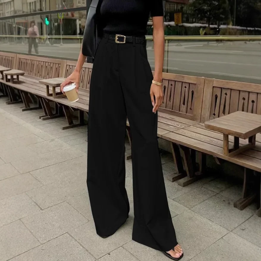 

White Commuter Style Suit Pants for Women High Waisted Office Casual Fashion Trousers