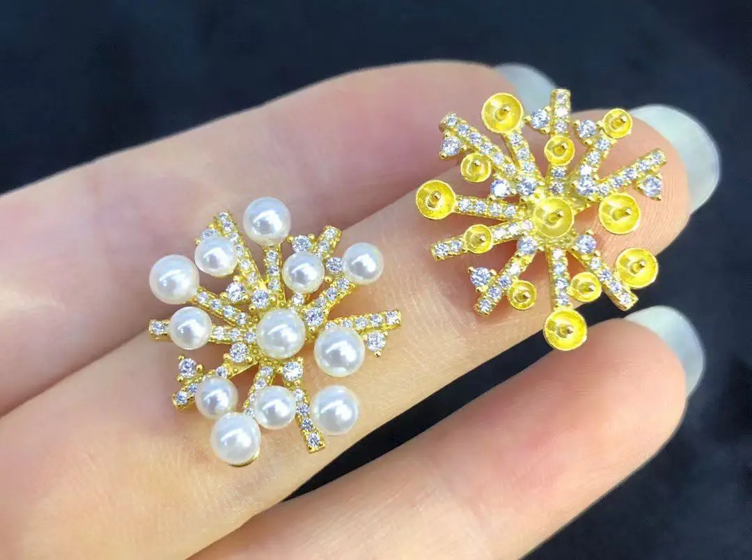 

Оптовая продажа, серьги из стерлингового серебра S925, фурнитура для крепления, базовые монтажные детали, аксессуар для жемчуга 3-4 мм, 5 пар/лот