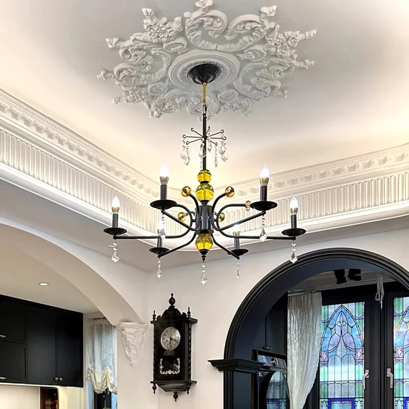 

American retro crystal chandelier, exquisite and luxurious black iron art decor chandelier, for living room, dining room YX485YF